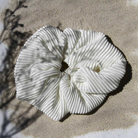 White XXL Scrunchie with Ribbed Satin Blend