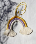 Mini Macramé Rainbow in gold, purple, and white