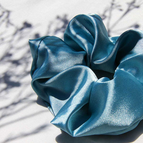 Sea Blue Satin Scrunchy