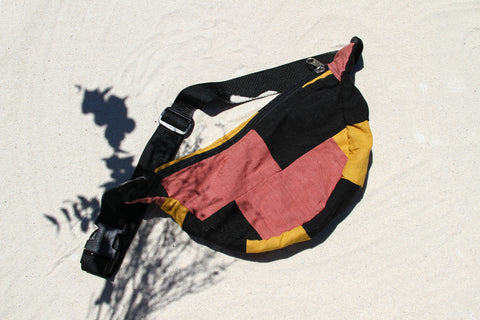 Orange, black, and yellow patchwork moonbag