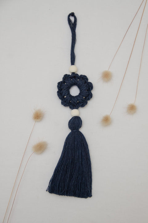 navy macrame ornament