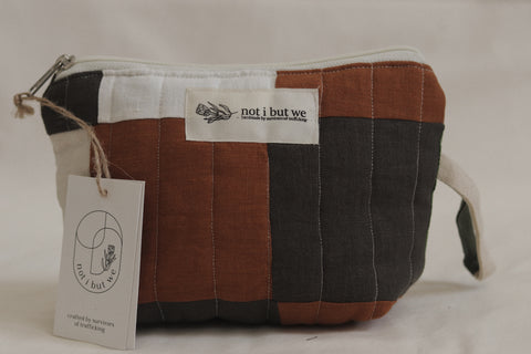 not i but we quilted cosmetic bag olive-rust