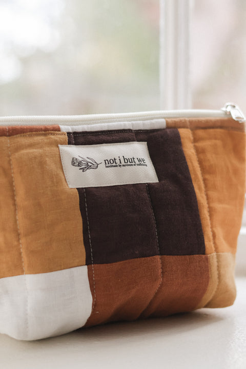quilted cosmetic bag mocha-rust-mustard