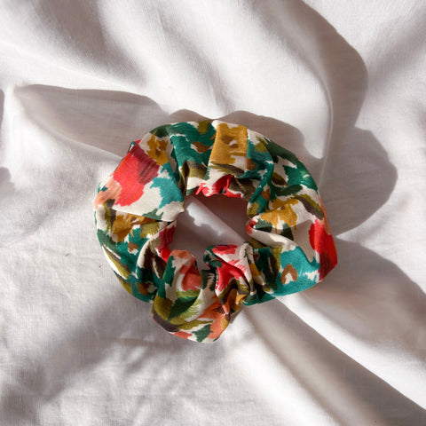 retro floral scrunchy on white background
