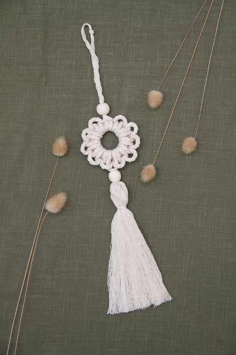 white macrame tassel ornament